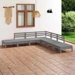vidaXL Salon de jardin 7 Pièces Bois de pin massif Gris