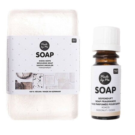 Savon à mouler transparent 100 vegan 250 g + Huile parfumée noix de coco