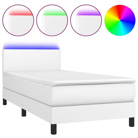 vidaXL Sommier tapissier avec matelas et LED Blanc 90x190cm Similicuir