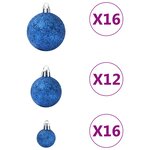 vidaXL Ensemble de boules de Noël 100 Pièces Bleu