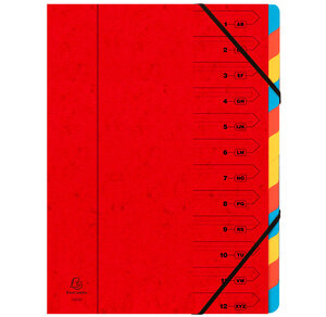 Trieur agrafé 24 x 32 cm avec élastiques 12 compartiments rouge exacompta