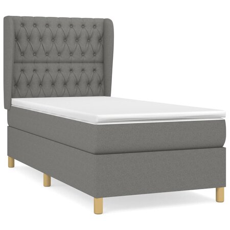 vidaXL Lit à sommier tapissier et matelas Gris foncé 90x190 cm Tissu