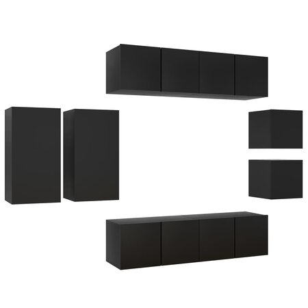 vidaXL Ensemble de meuble TV 8 Pièces Noir Aggloméré