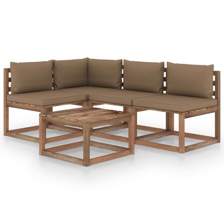 vidaXL Salon de jardin 5 Pièces avec coussins taupe