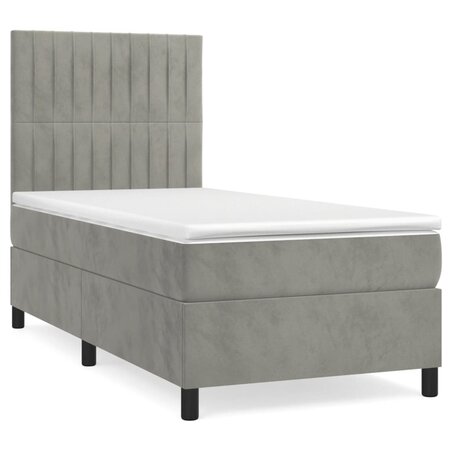 vidaXL Lit à sommier tapissier et matelas Gris clair 100x200cm Velours