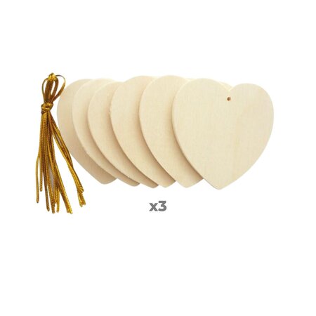 24 coeurs en bois à suspendre 6 cm