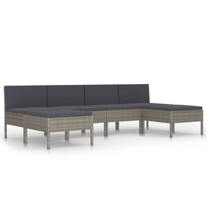 vidaXL Salon de jardin 6 Pièces avec coussins Résine tressée Gris
