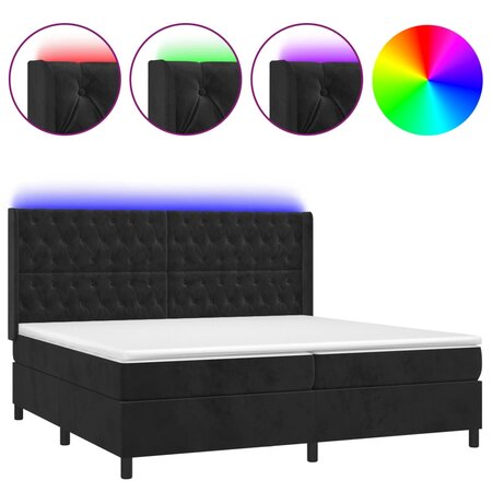 vidaXL Sommier tapissier avec matelas et LED Noir 200x200 cm Velours