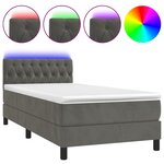 vidaXL Sommier tapissier et matelas et LED Gris foncé 90x200cm Velours