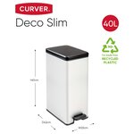 Curver poubelle slim à pédale deco 40 l argenté 240639