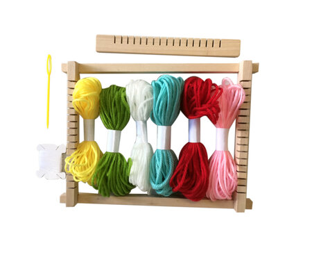 Cadre de tissage en bois avec 6 échevettes de laine 23x17 cm
