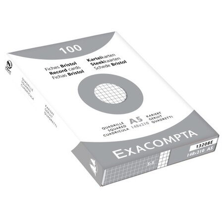ETUI de 100 Fiches BRISTOL BLANC 55x74 mm Quad 5X5 Non perforée EXACOMPTA