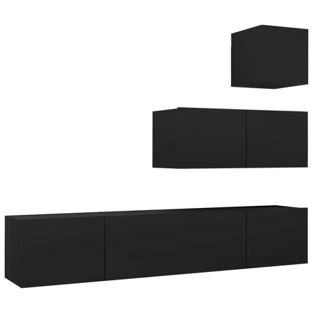 vidaXL Ensemble de meuble TV 4 Pièces Noir Aggloméré