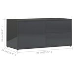 vidaXL Meuble TV Gris brillant 80x34x36 cm Aggloméré