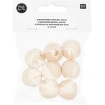 8 Perles rondes macramé - bois nature - 25 mm