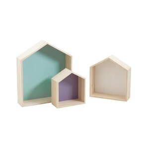 Niches murales maisonnettes colorées (lot de 3)