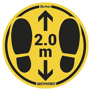 Marquage au sol autocollant distance sanitaire de sécurité "gardez vos distances - 1 5 m" pour surfaces rugueuses (lot de 2)
