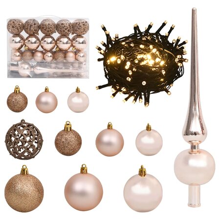 vidaXL Set de boules de Noël avec pic et 150 LED 61 Pièces Doré rose