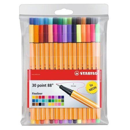 Stabilo pochette de 30 stylos feutre point 88 dont 5 fluo