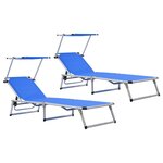 vidaXL Chaises longues pliables et toit 2 Pièces Aluminium textilène Bleu