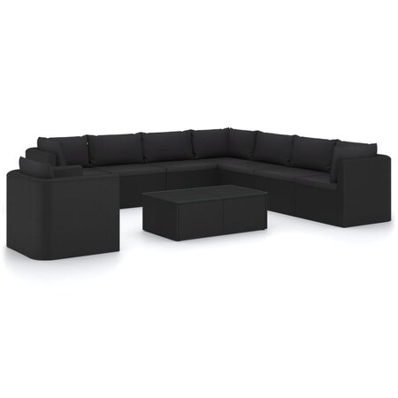 vidaXL Salon de jardin 10 Pièces avec coussins Résine tressée Noir