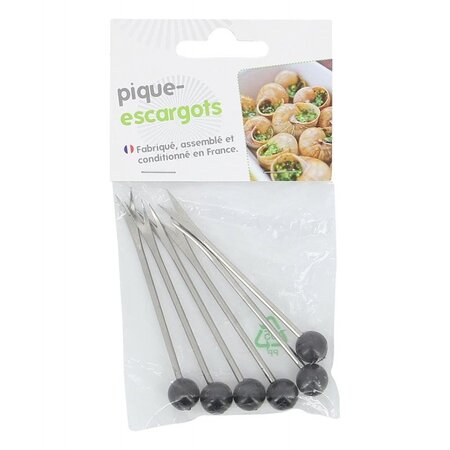 6 piques à escargots en inox et plastique 8 5 cm