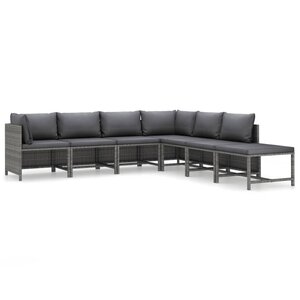 vidaXL Salon de jardin 7 Pièces avec coussins Résine tressée Gris