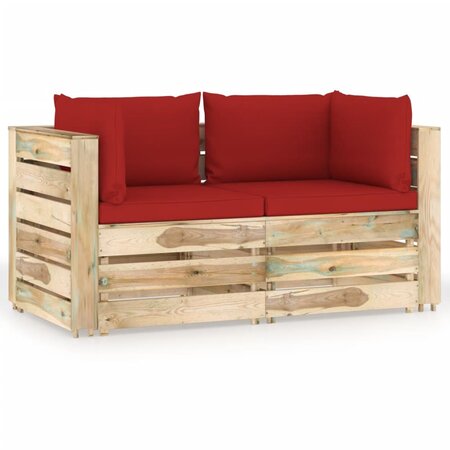 vidaXL Canapé de jardin 2 places avec coussins Bois imprégné de vert