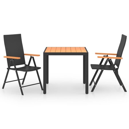 vidaXL Ensemble de salle à manger de jardin 3 Pièces Noir et marron