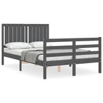 vidaXL Cadre de lit avec tête de lit gris petit double bois massif