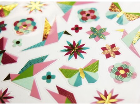 Autocollants - Oiseaux et papillons Origami - Dorures