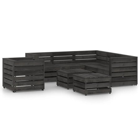 vidaXL Salon de jardin 8 Pièces Bois de pin imprégné de gris