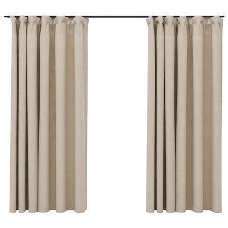 vidaXL Rideaux occultants aspect lin et crochets 2 Pièces Beige 140x175cm
