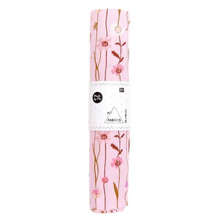 Tissu en coton fleurs des champs 50 x 140 cm - 122 g / m² - rose