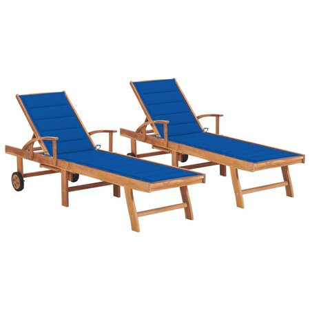 vidaXL Chaises longues 2 Pièces avec coussin bleu royal Teck solide