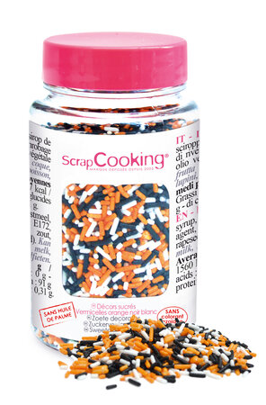 Pot De Décors Sucrés "Vermicelles Orange/Noir/Blanc" 80G