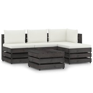 vidaXL Salon de jardin 5 Pièces avec coussins gris bois imprégné
