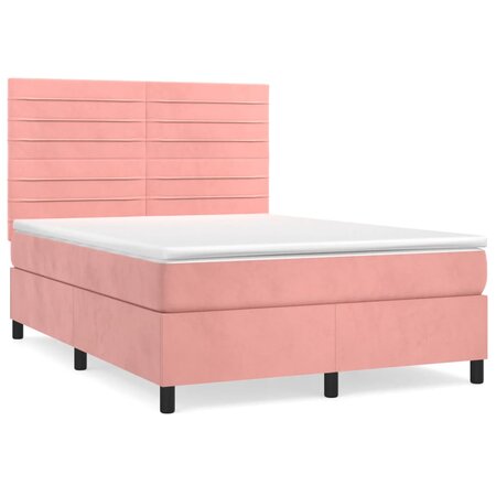vidaXL Lit à sommier tapissier avec matelas Rose 140x190 cm Velours