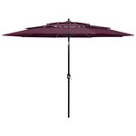 vidaXL Parasol à 3 niveaux avec mât en aluminium Bordeaux 3 m