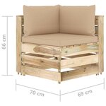 vidaXL Canapé de jardin 3 places avec coussins bois imprégné de vert