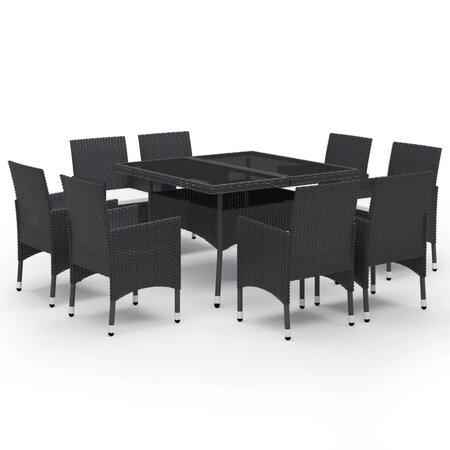 vidaXL Ensemble à dîner de jardin 9 Pièces Résine tressée et verre Noir