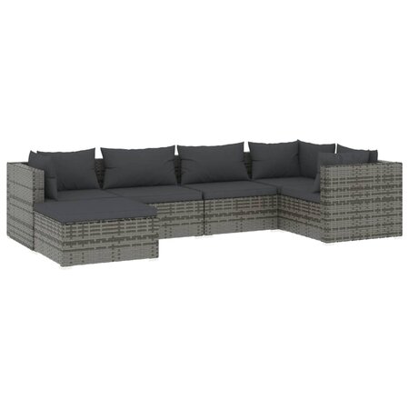 vidaXL Salon de jardin 6 Pièces avec coussins Résine tressée Gris