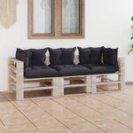 vidaXL Canapé palette de jardin 3 places et coussins bois de pin