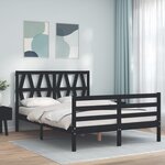 vidaXL Cadre de lit avec tête de lit noir 140x190 cm bois massif