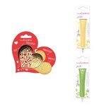 Kit pour biscuit en relief Coeur + 2 Stylos au chocolat jaune pastel et vert clair
