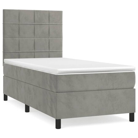 vidaXL Lit à sommier tapissier et matelas Gris clair 100x200cm Velours