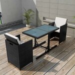 vidaXL Salon de jardin encastrable 3Pièces et coussin Résine tressée Noir