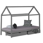 Lit Enfant cabane Gris 90x200 avec 2 tiroirs