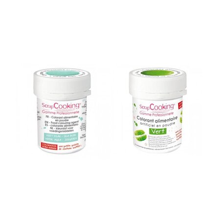 2 colorants alimentaires en poudre - vert d'eau-vert