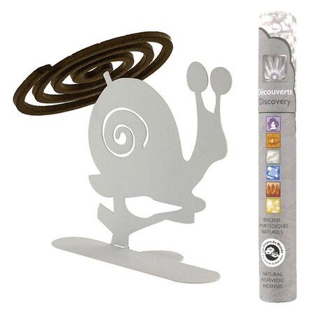 Porte-spirales d'encens escargot blanc + 14 bâtonnets d'encens ayurvédique